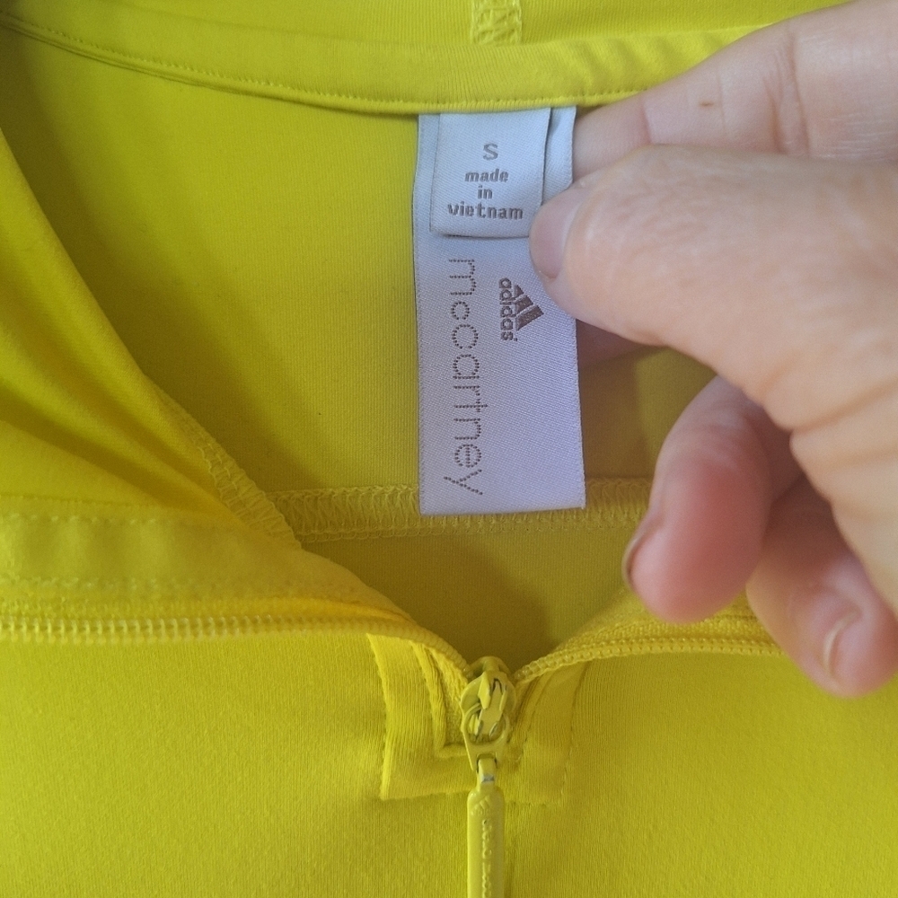 Adidas X Stella Mcartney Womens Yellow Hooded 1/4 Zip Stretch Pullover Size S - Picture 2 of 9